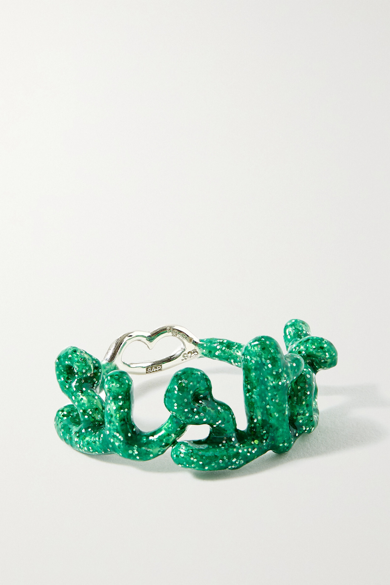 Hotlips - Sister Recycled Silver And Glittered Enamel Ring - Green