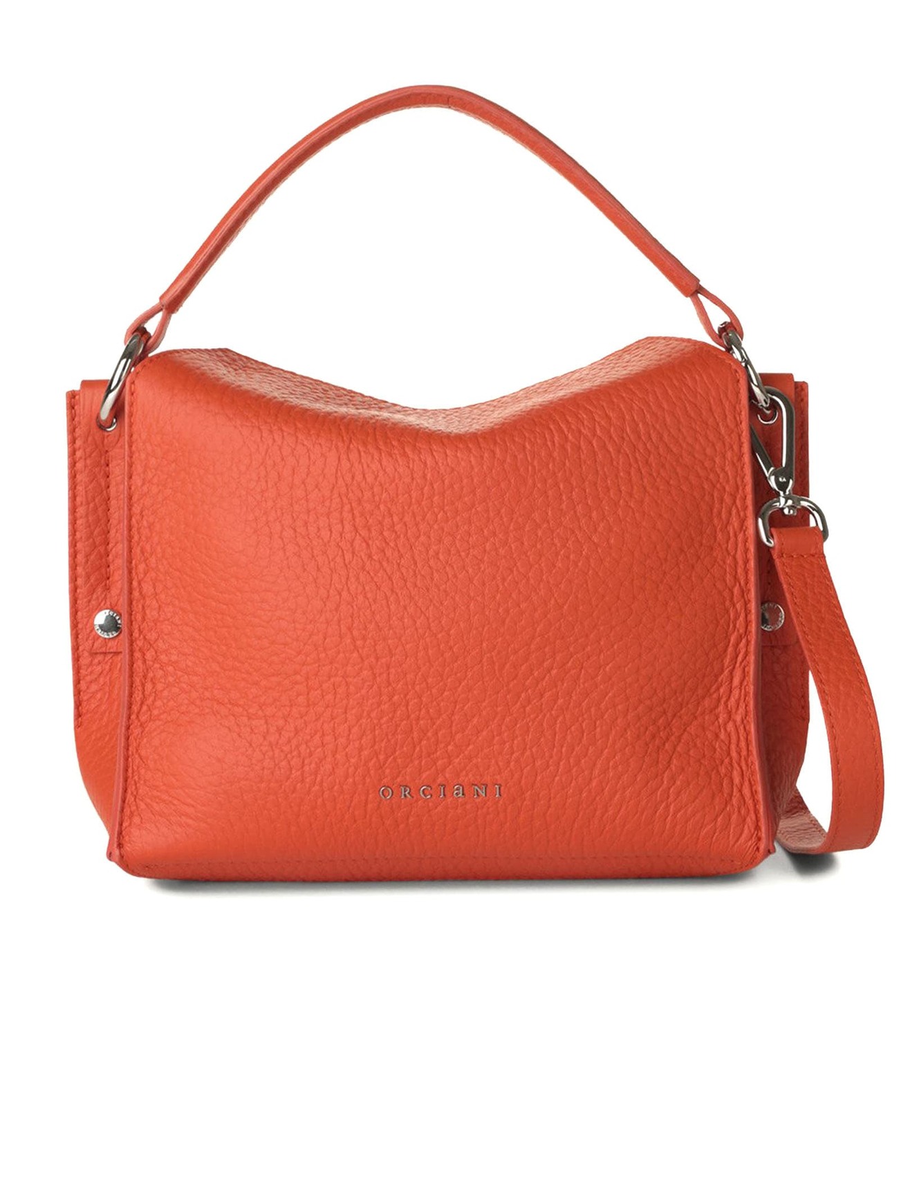 Orciani Orange Grained Leather Shoulder Bag
