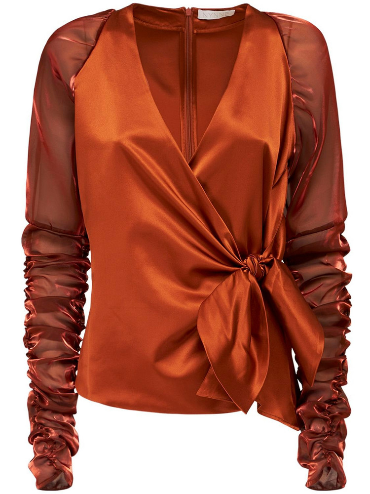 NYNNE Chloe Ruched Silk Satin Shirt in orange