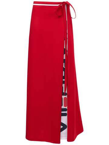 Y PROJECT Fila Logo Cotton Maxi Wrap Skirt in red