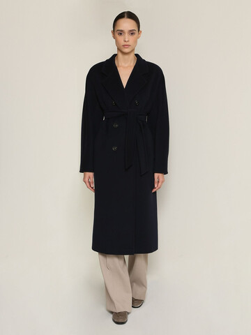 max mara madame double breasted wool long coat in blue