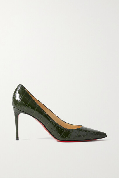 Christian Louboutin - Kate 85 Croc-effect Leather Pumps - Green