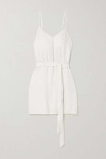 retrofête - claire belted sequined chiffon mini dress - white