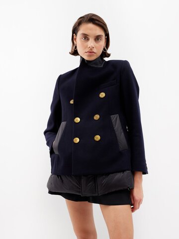 sacai - double-breasted layered wool jacket - womens - navy