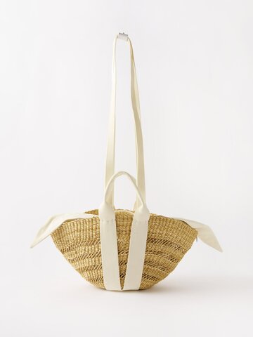 muuñ muuñ - sophie mini canvas-trim woven basket bag - womens - beige white