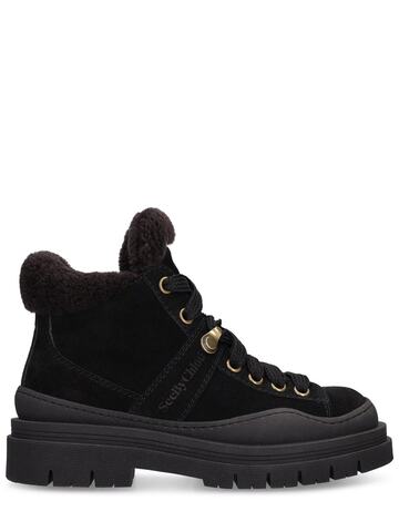 see by chloé 40mm maeliss suede hiking boots in black