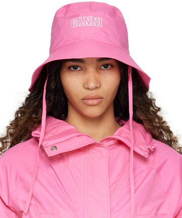 GANNI Pink Printed Bucket Hat in plum