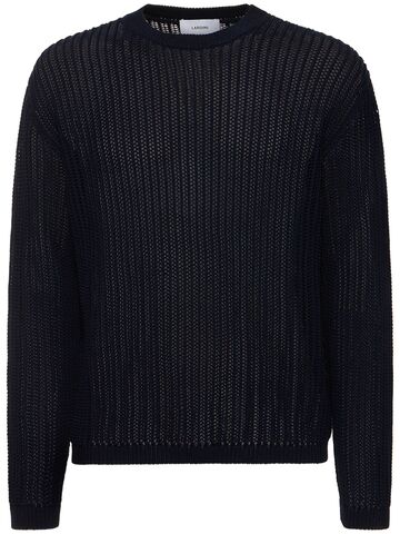 lardini cotton rib knit crewneck sweater in navy