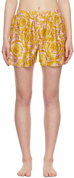 Versace Underwear Pink & Gold Barocco Print Silk Pajama Shorts