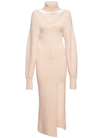 ALESSANDRO VIGILANTE Wool Blend Bouclé Knit Cutout Midi Dress in pink
