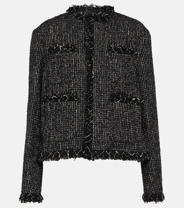 sacai cropped tweed jacket in black