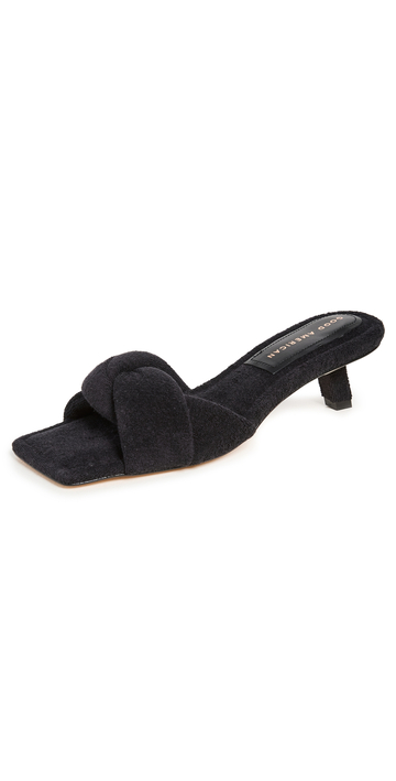 Good American Terry Kickstand Mules in black
