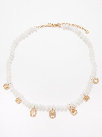 sydney evan - icon diamond, enamel & 14kt gold necklace - womens - gold white