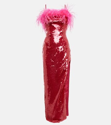 Giuseppe di Morabito Sequined feather-trimmed gown in pink