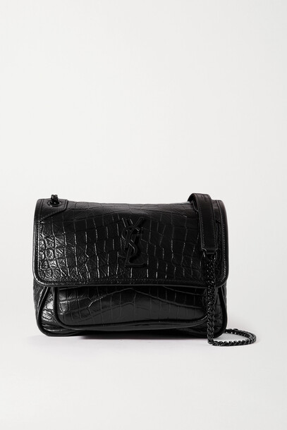 SAINT LAURENT - Niki Baby Mini Crinkled Croc-effect Leather Shoulder Bag - Black