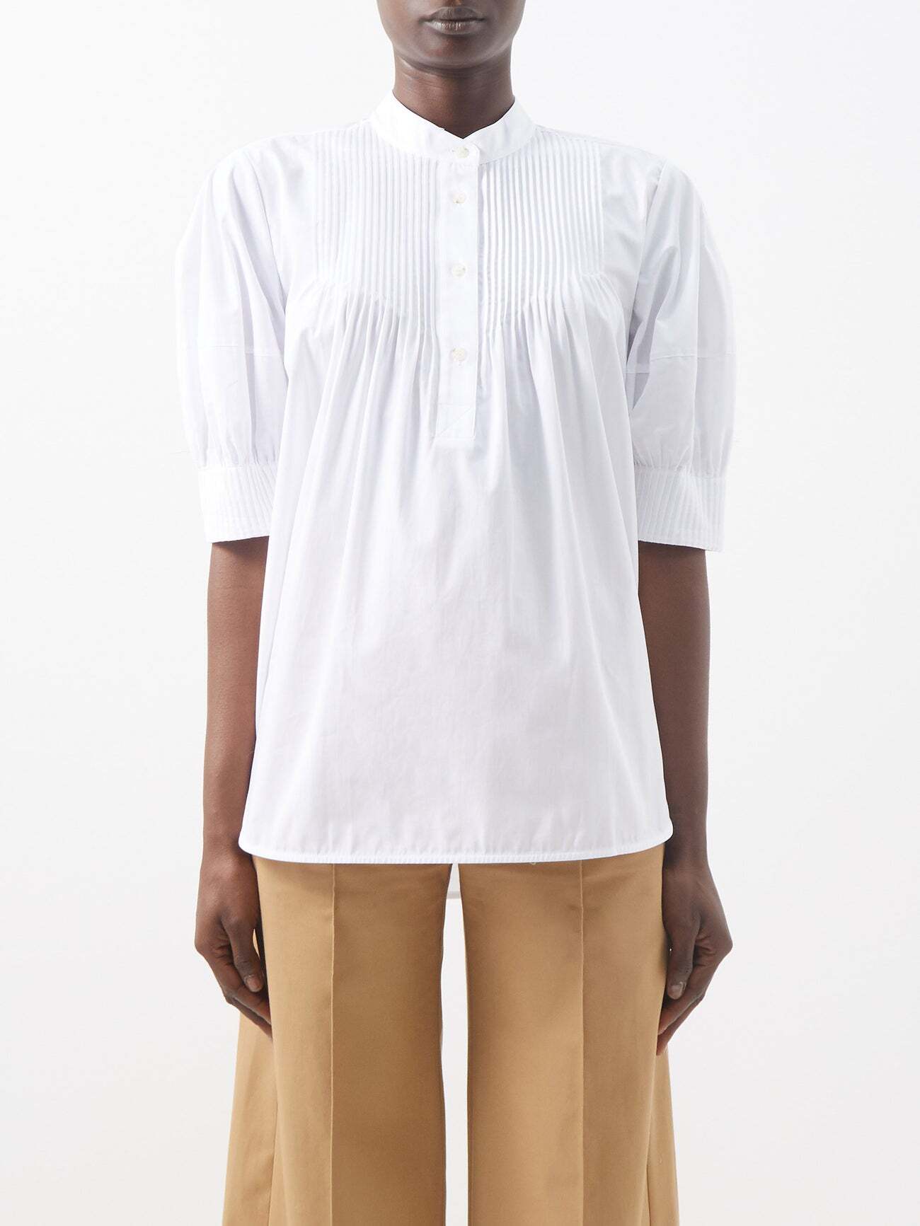 Lee Mathews - Casey Pintucked Short-sleeved Cotton Blouse - Womens - White