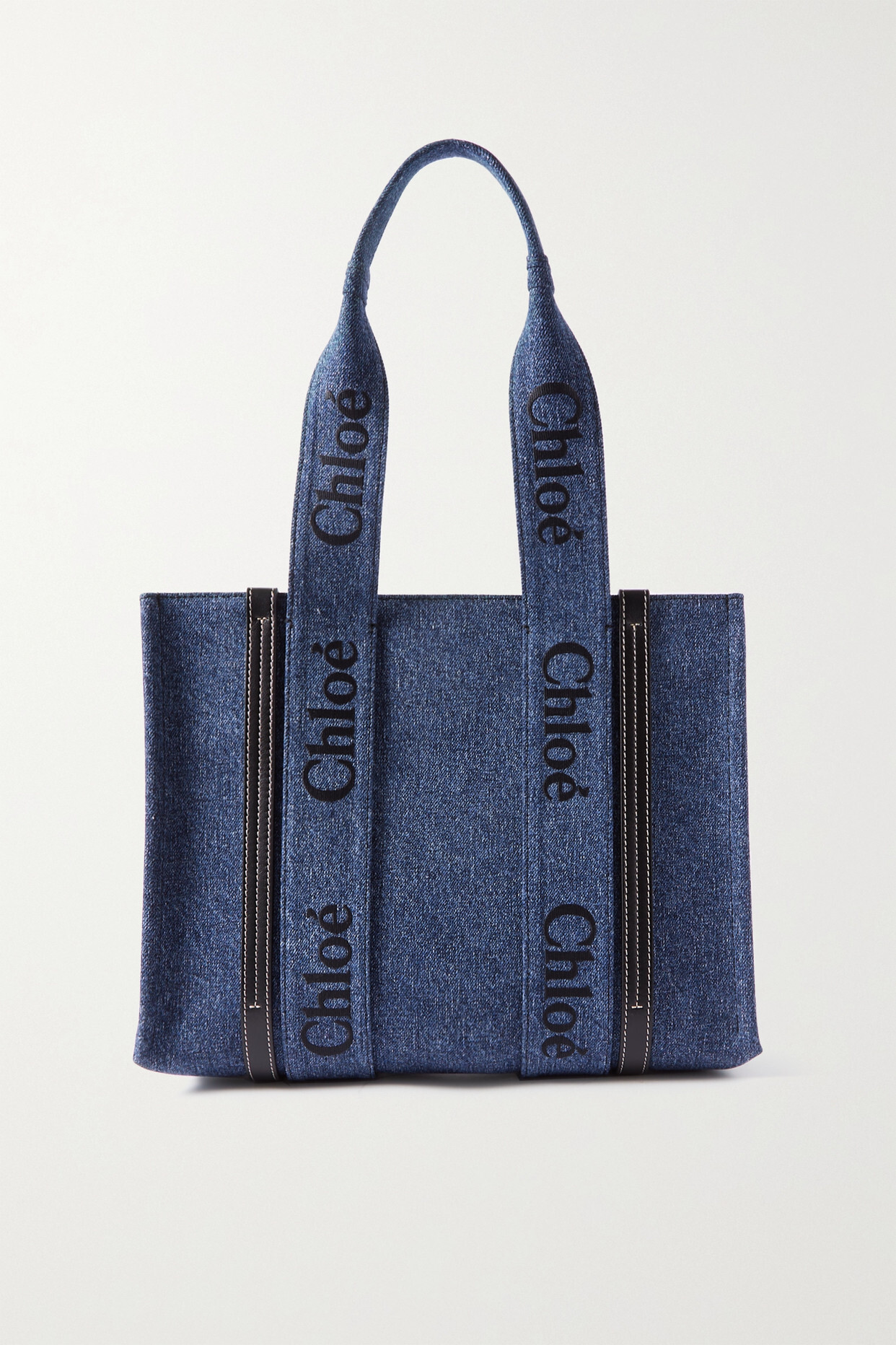 Chloé Chloé - Woody Medium Embroidered Leather-trimmed Denim Tote - Blue