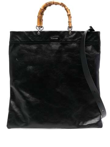 jil sander bamboo-handle leather tote bag - black