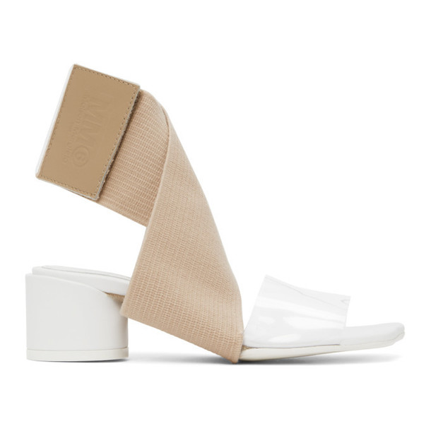 MM6 Maison Margiela Beige and White Anatomic Strap Heeled Sandals