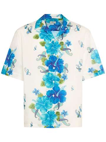 etro floral bowling shirt in blue / white