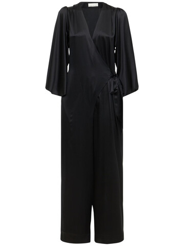 FLEUR DU MAL Angel Sleeve Satin Pajama Jumpsuit in black