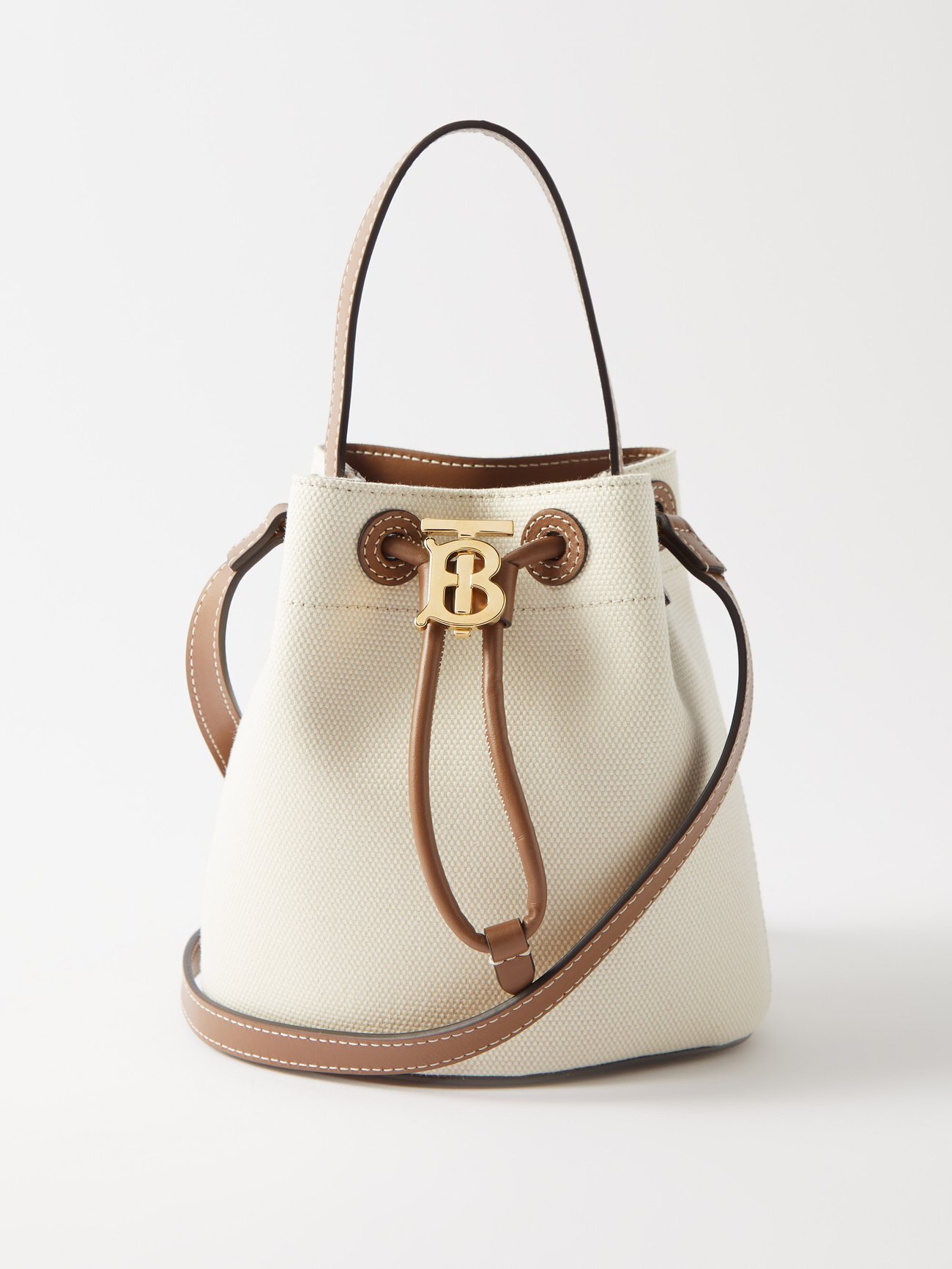 Burberry - Mini Canvas And Leather Bucket Bag - Womens - Tan White