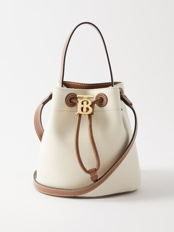 burberry - mini canvas and leather bucket bag - womens - tan white
