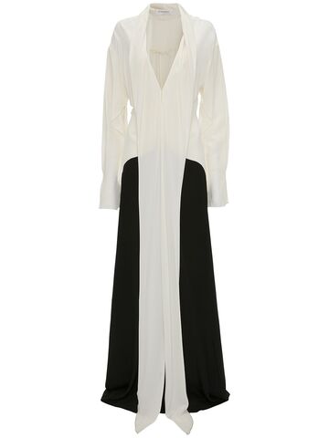 victoria beckham tie detail silk long gown in black / white