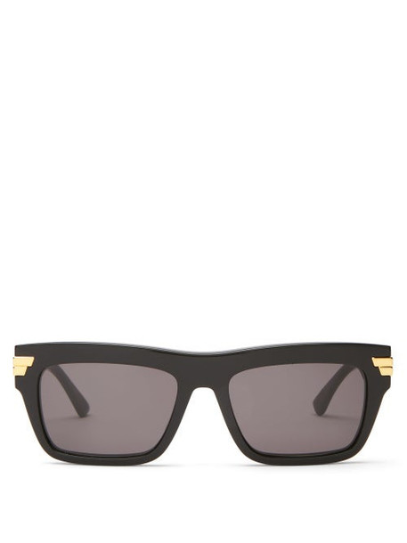 Bottega Veneta - Rectangular Acetate Sunglasses - Womens - Black Grey