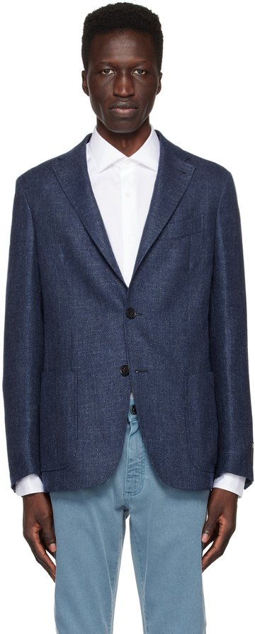 zegna blue two-button blazer