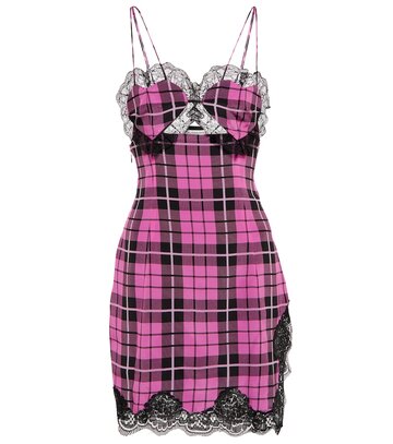 Alessandra Rich Lace-trimmed checked silk minidress