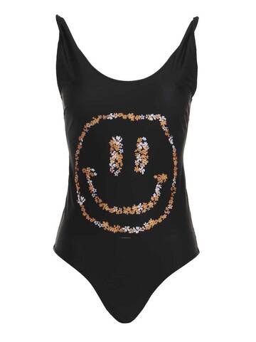 Ganni Smile Printed Swimsuit in black