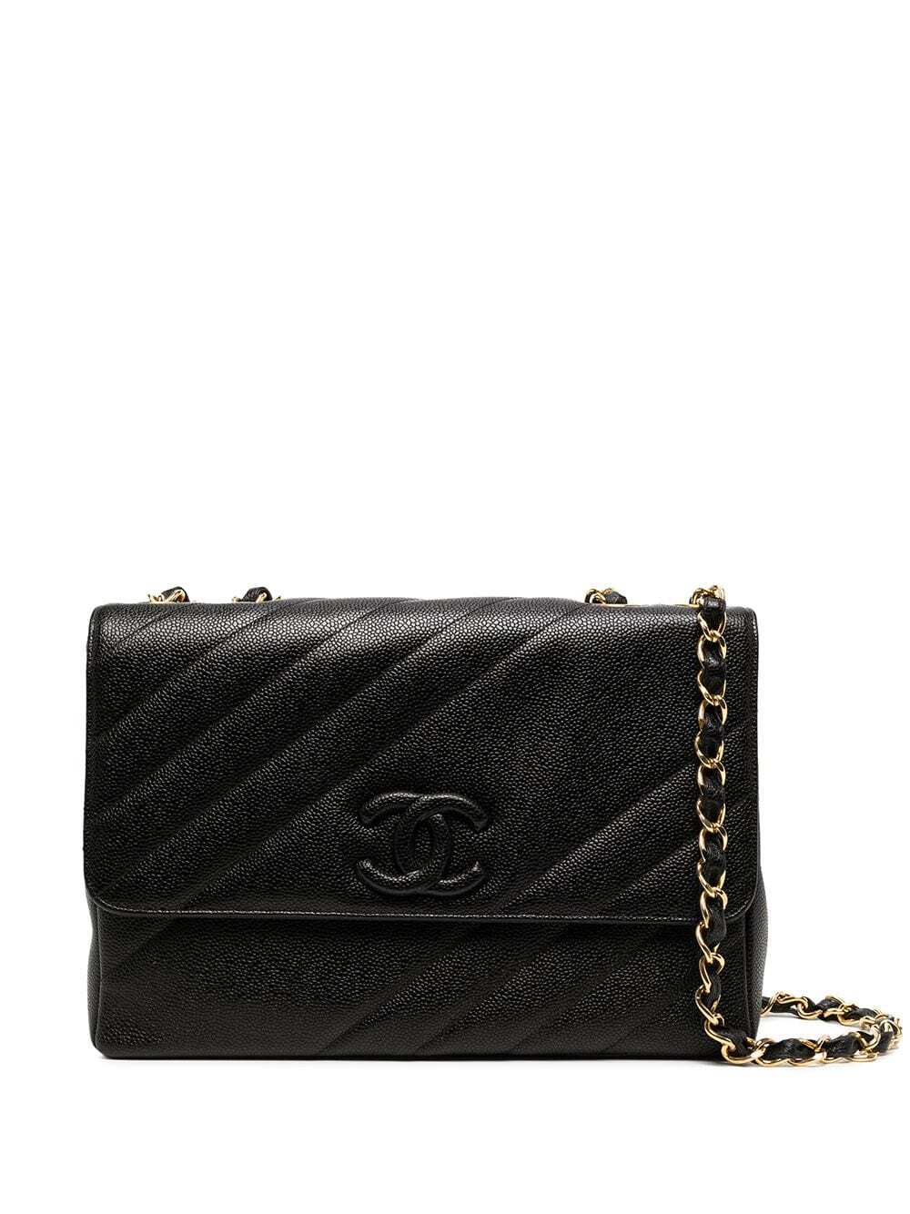 Chanel Pre-Owned 1995 Jumbo diagonal quilt Classic Flap shoulder bag - Black