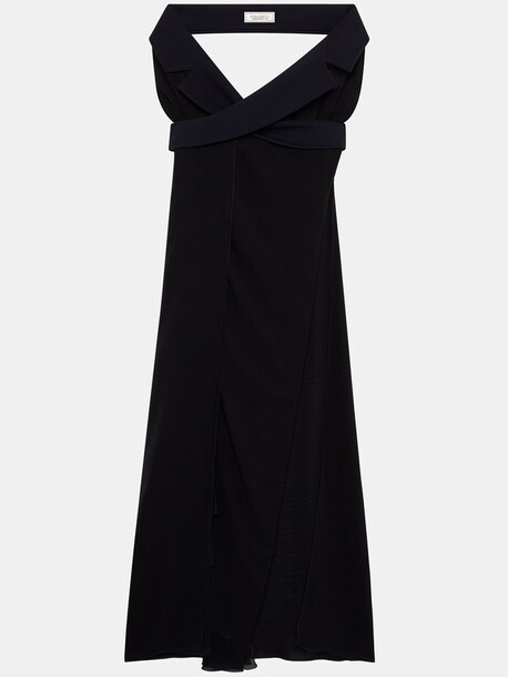 NINA RICCI Silk Crêpe Midi Dress W/ Wrap Collar in black