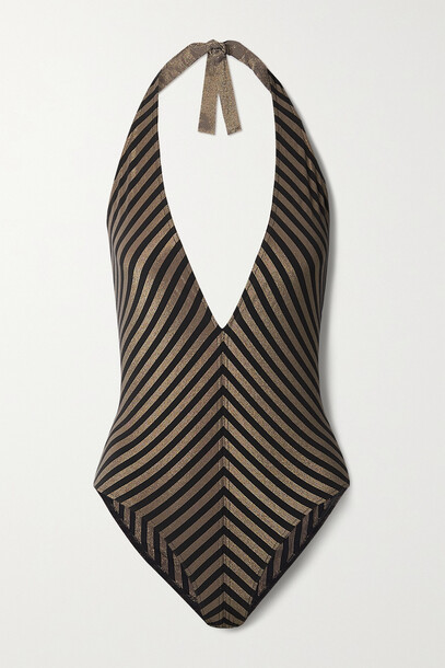 Eres - Backgammon Fair Play Striped Stretch-lurex Halterneck Swimsuit - Black