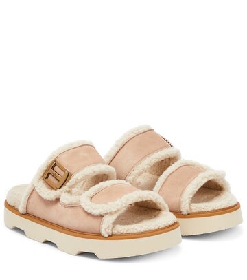 Hogan Flat shearling-lined suede sandals in brown