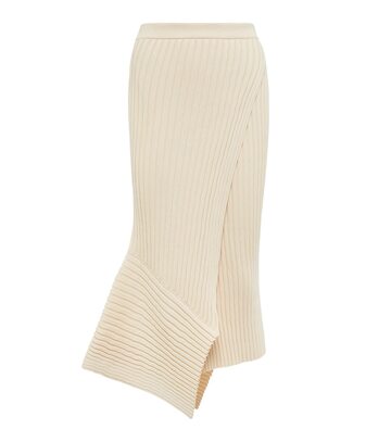 Stella McCartney Ribbed-knit midi skirt in neutrals