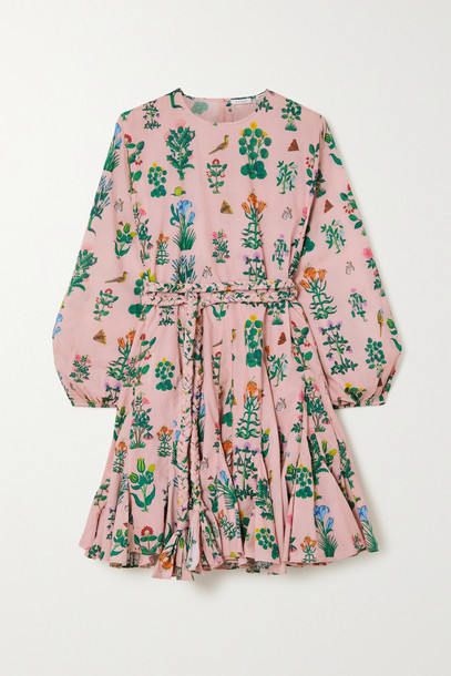 RHODE - Ella Belted Floral-print Cotton-voile Mini Dress - Pink