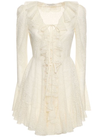 philosophy di lorenzo serafini lace ruffled mini dress in white
