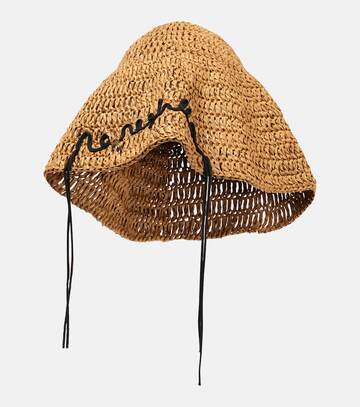 nanushka embroidered woven sun hat in brown