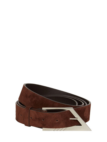 THE ATTICO 3cm Logo Leather Belt W/ Pendent Detail in brown