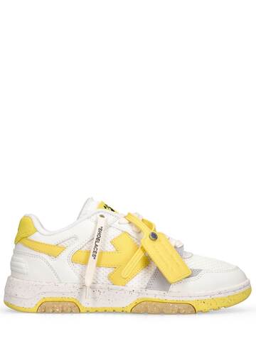 off-white 30mm slim out of office leather sneakers in white / yellow