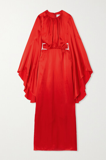 Halpern - Cutout Tie-detailed Draped Gathered Silk-satin Midi Dress - FR34 in red