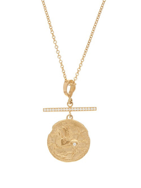 Azlee - Pegasus Diamond & 18kt Gold Coin Necklace - Womens - Gold