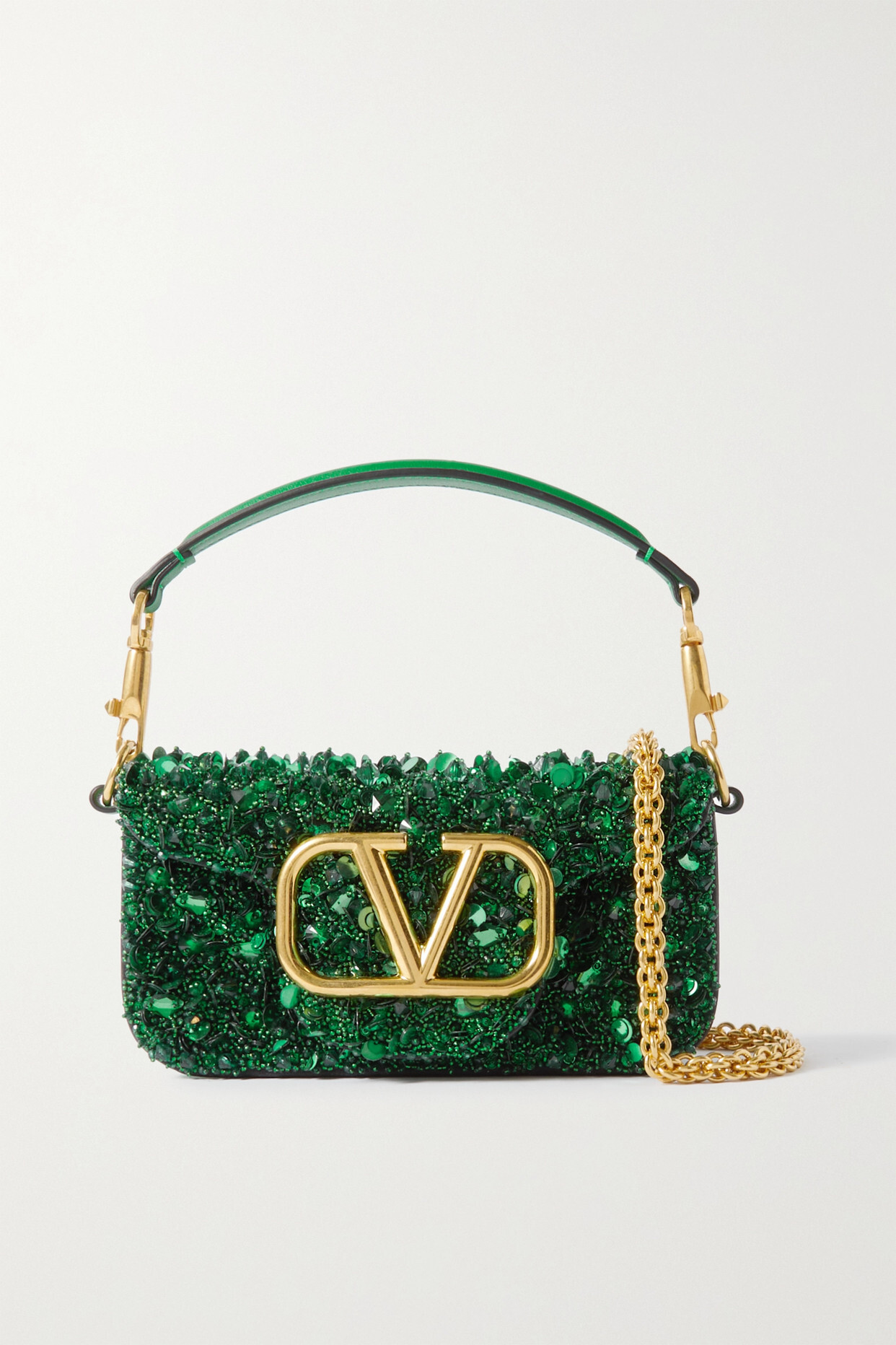 Valentino - Valentino Garavani Vlogo Embellished Leather Shoulder Bag - Green