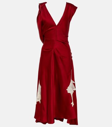 victoria beckham lace-trimmed draped satin midi dress in red