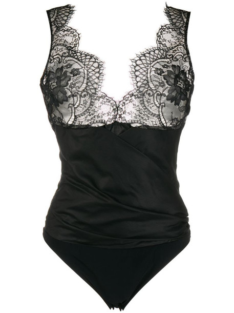 UNRAVEL PROJECT sleeveless lace-inserts bodysuit in black