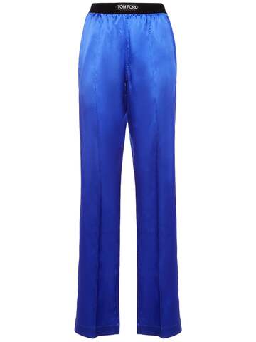 tom ford logo silk satin pajama pants in blue