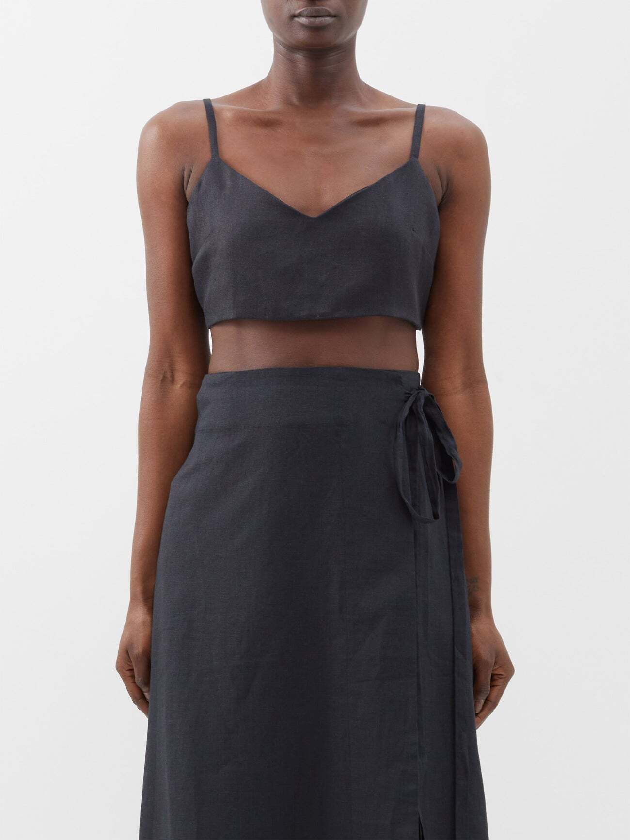 Asceno - Ezra Organic-linen Cropped Top - Womens - Black