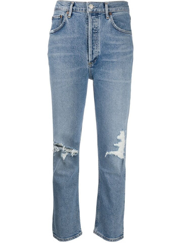 AGOLDE ripped high-rise cropped jeans in blue